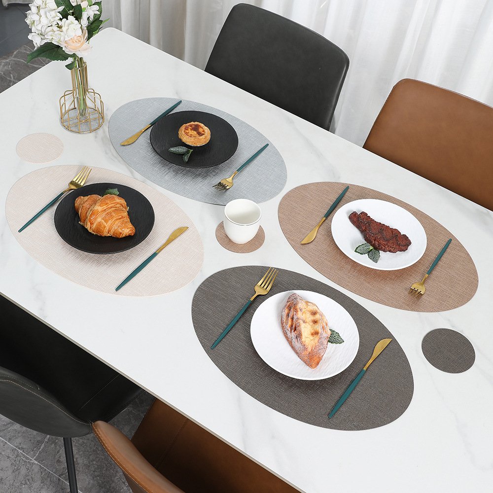 Custom Metallic Grain Oval Leather Dining Placemat detail