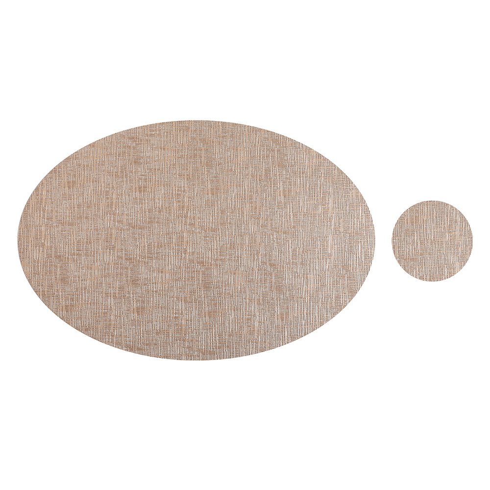Custom Metallic Grain Oval Leather Dining Placemat detail