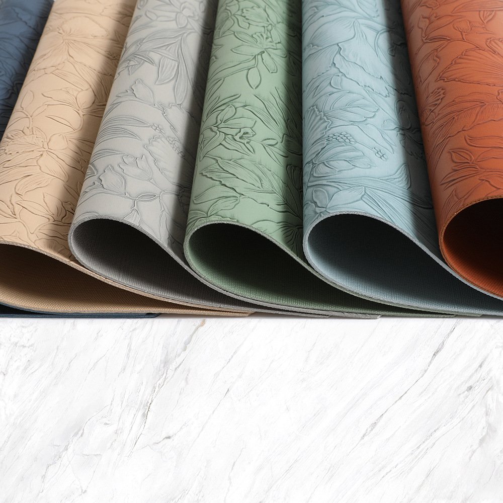 Custom Embossed Floral Chamfered Leather Placemat detail