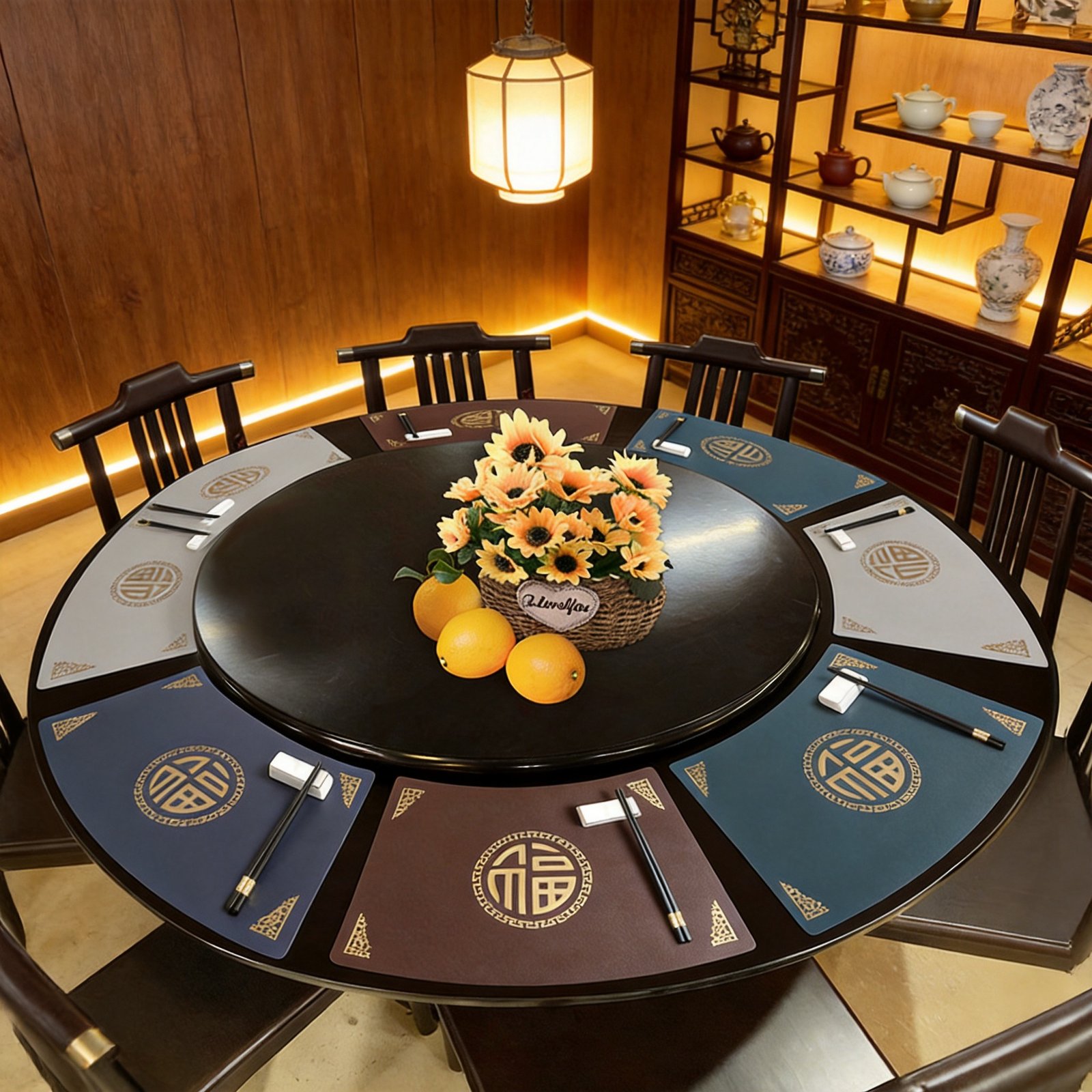 Custom New Chinese Fan-Shaped Leather Placemat
