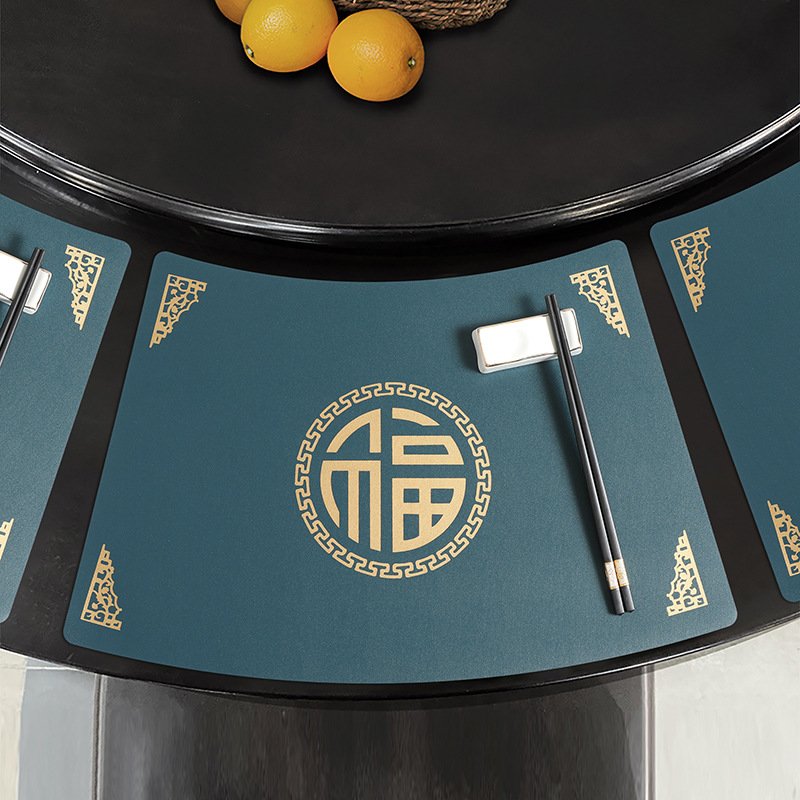 Custom New Chinese Fan-Shaped Leather Placemat detail