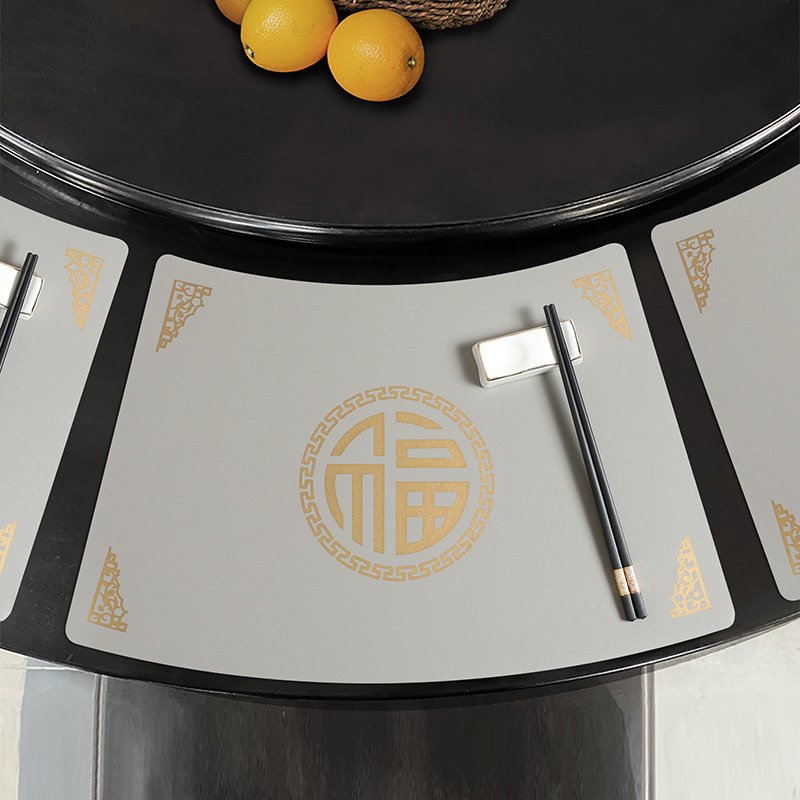 Custom New Chinese Fan-Shaped Leather Placemat detail