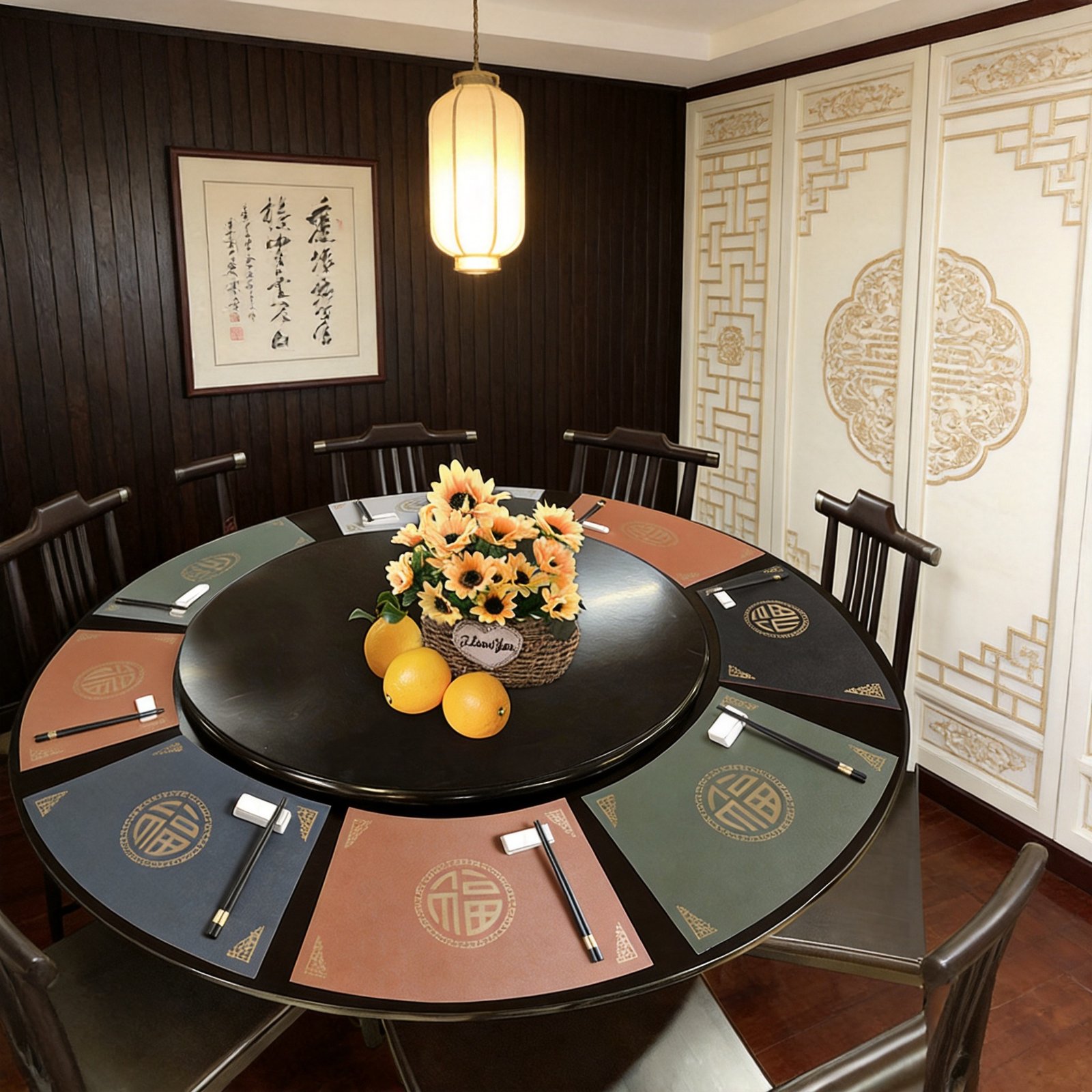 Custom Double-Sided Fan-Shaped Leather Placemat