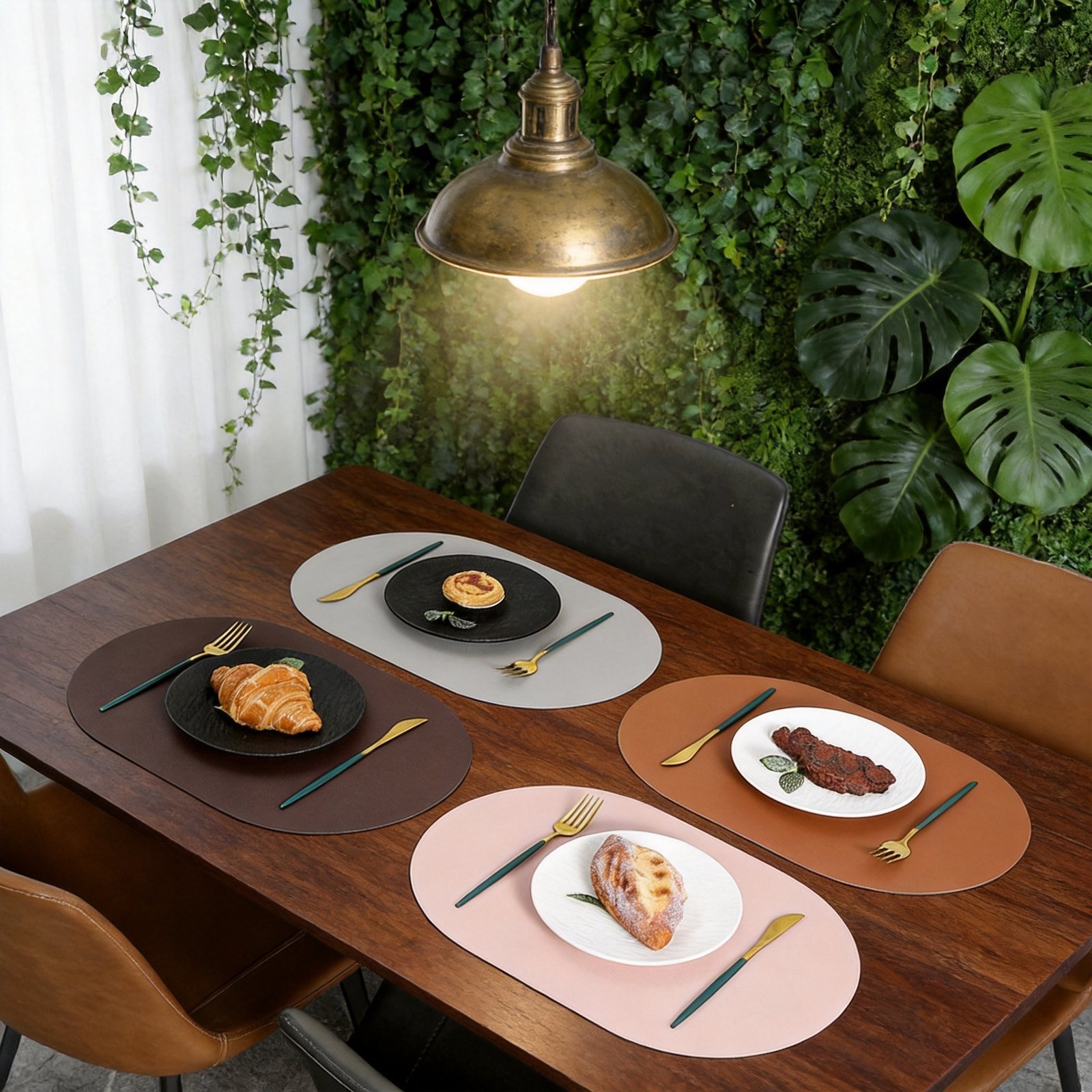 Custom Double-Sided Lychee Grain Oval Dining Placemat