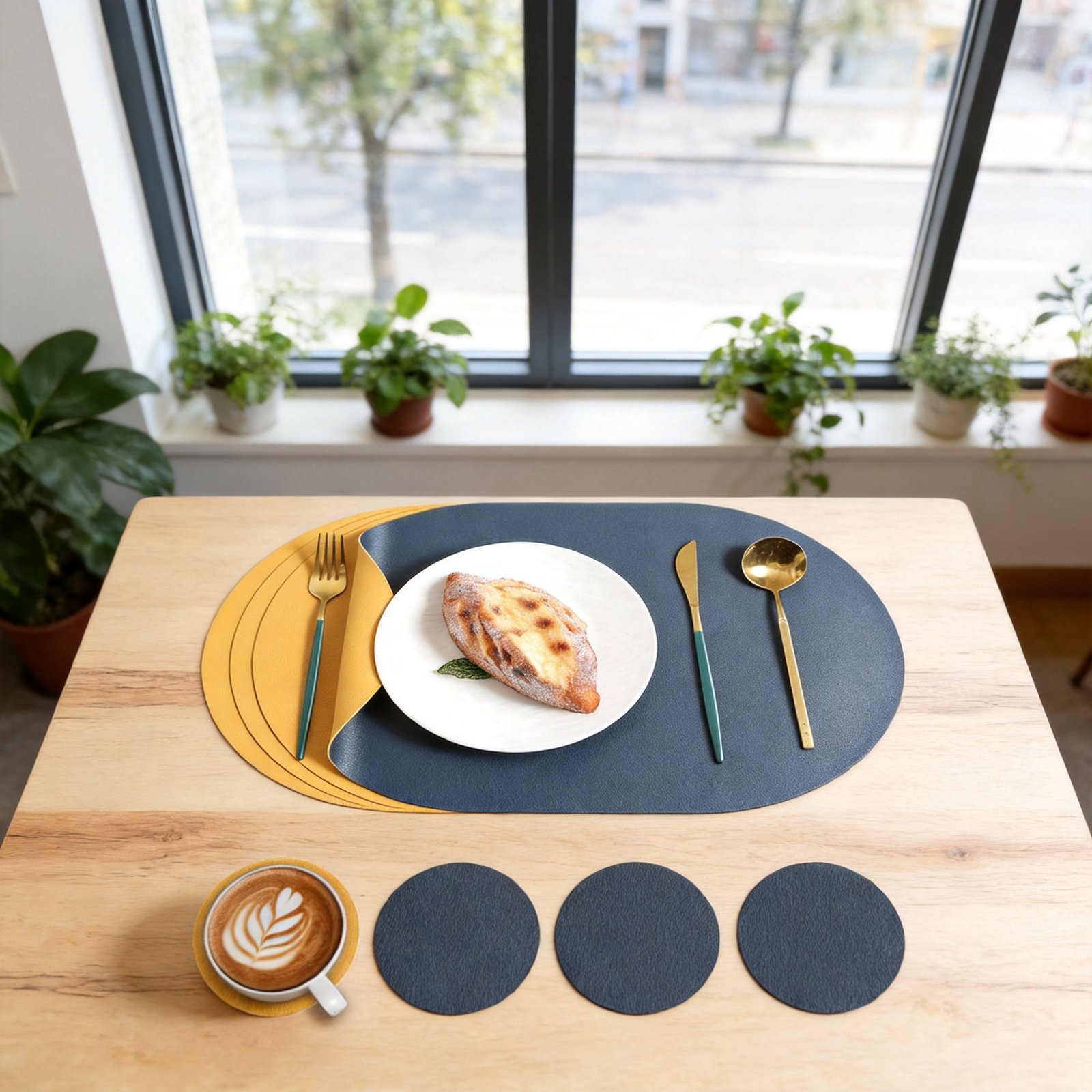 Custom Double-Sided Lychee Grain Oval Dining Placemat detail