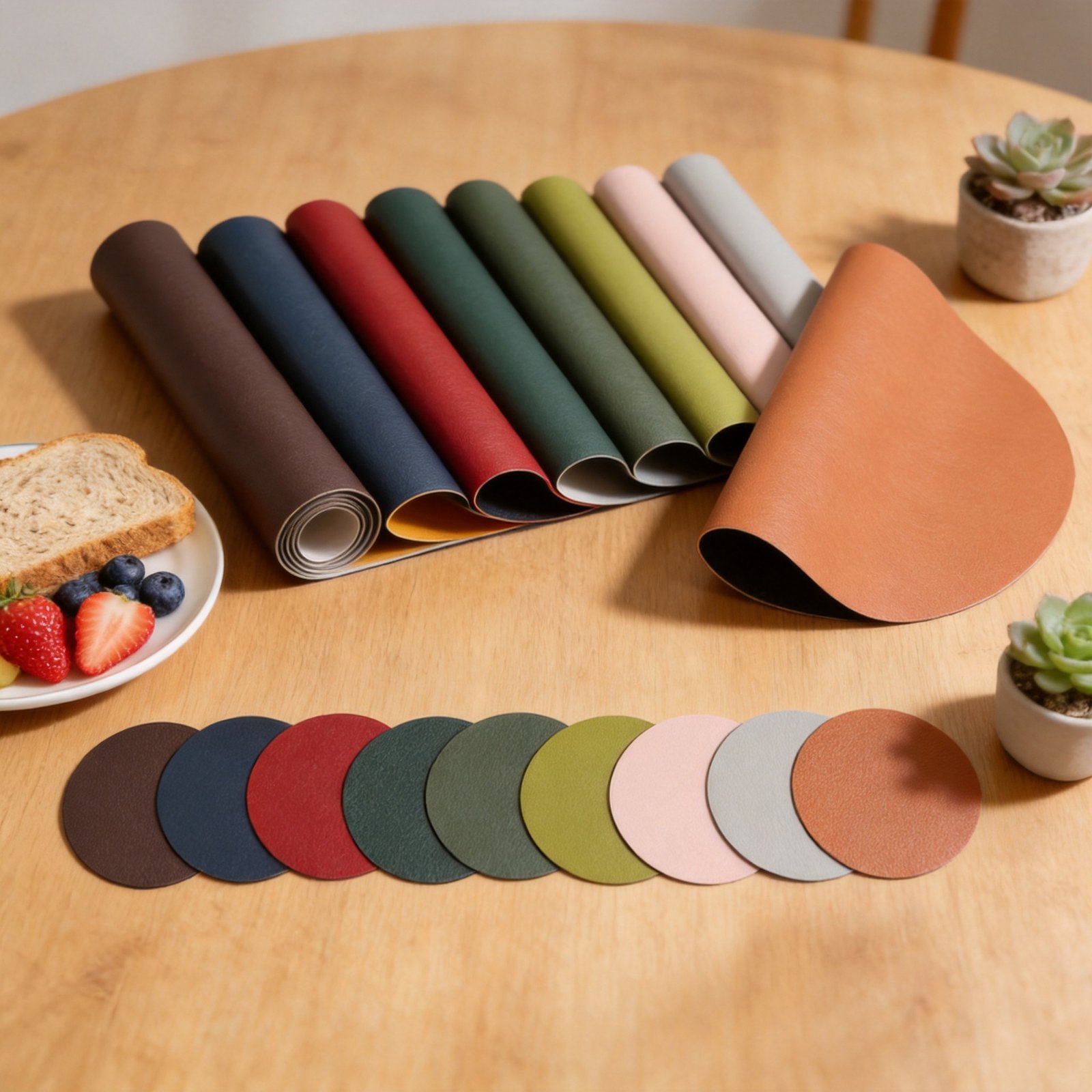 Custom Double-Sided Lychee Grain Oval Dining Placemat detail
