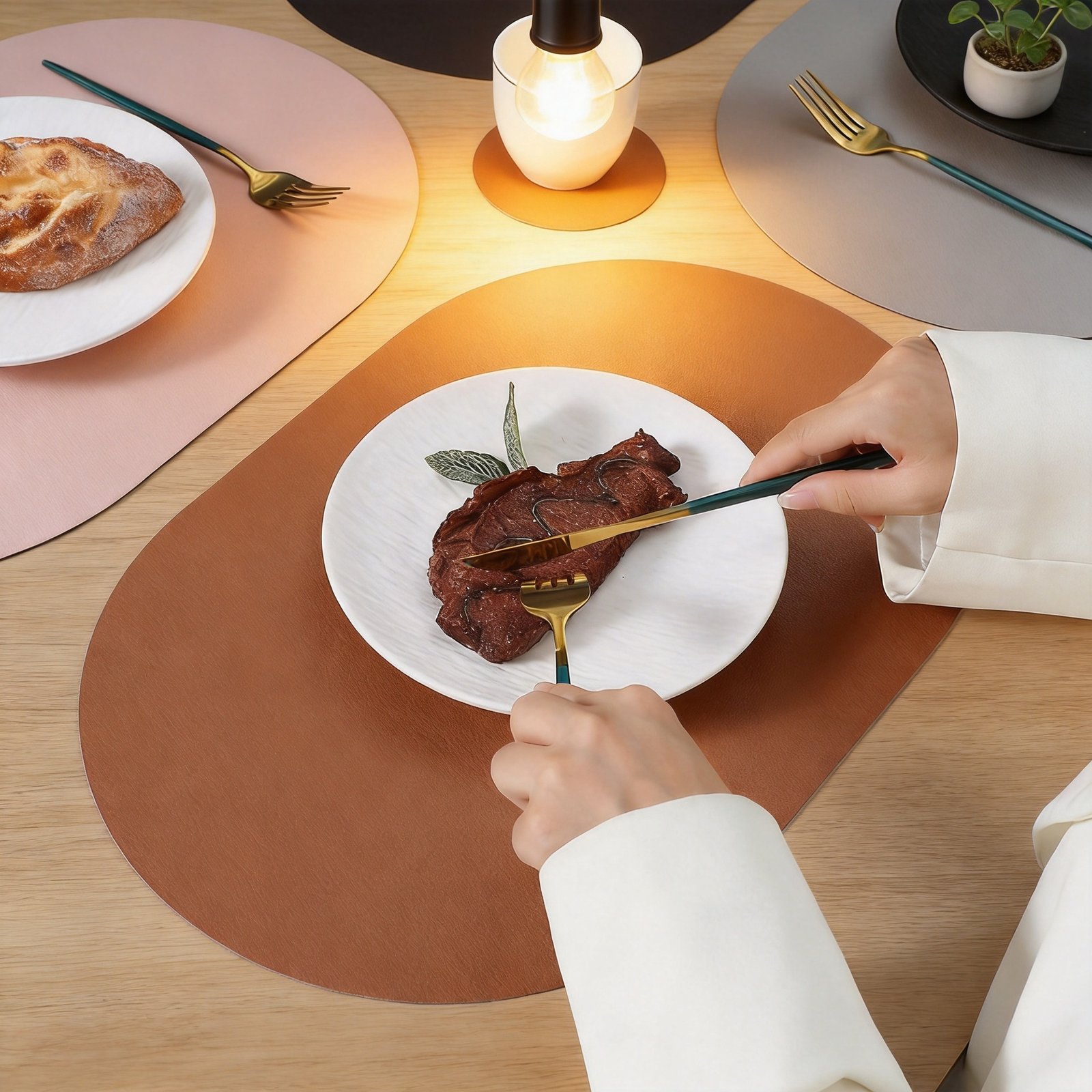 Custom Double-Sided Lychee Grain Oval Dining Placemat detail