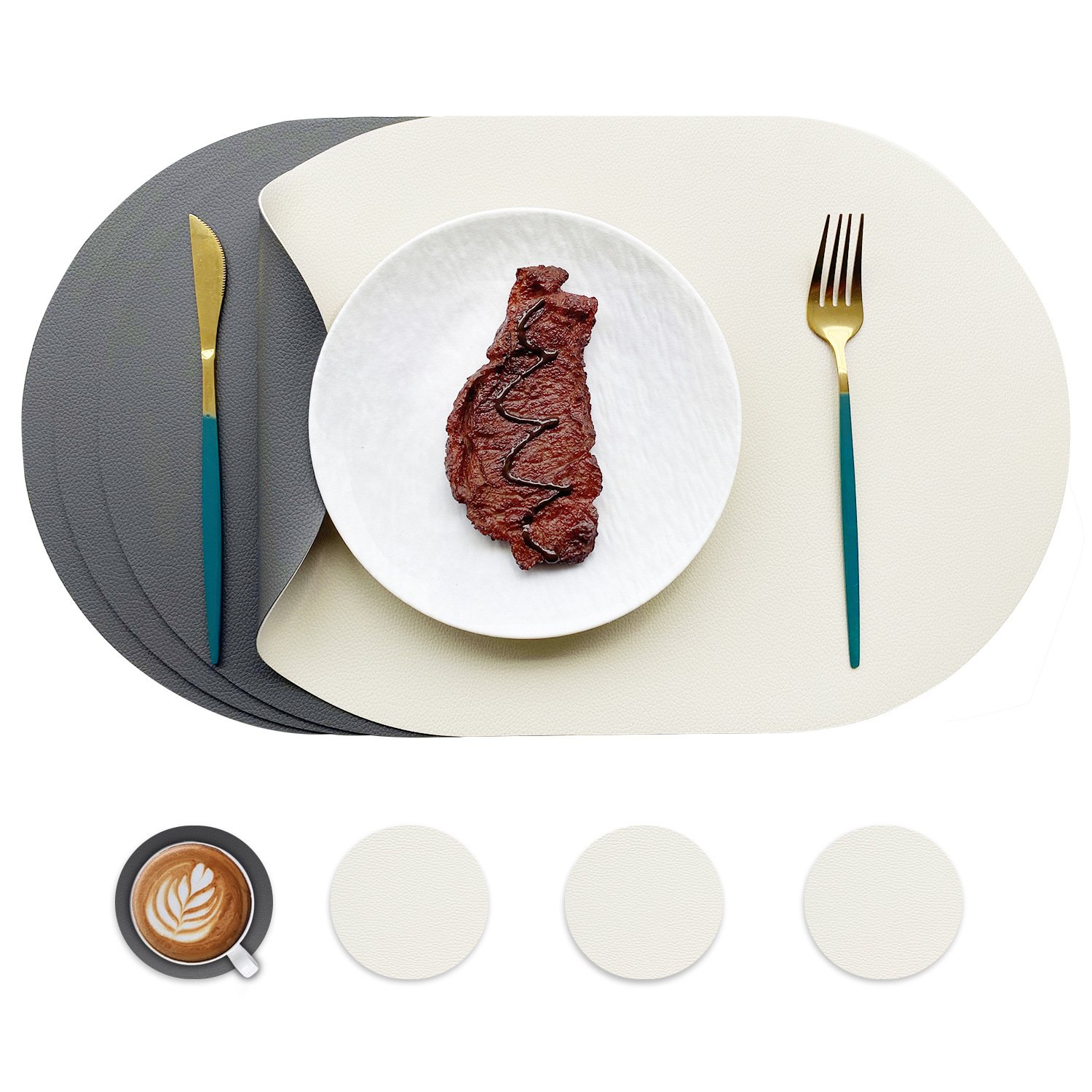 Custom Double-Sided Lychee Grain Oval Dining Placemat detail
